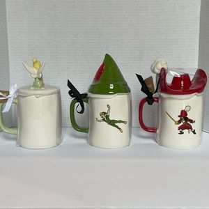 Rae Dunn Disney, Peter Pan,Tinker Bell Captain Hook Ceramic Mug Bundle